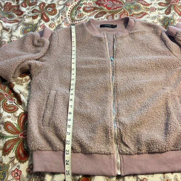 MIROL Sherpa Fleece Jacket Faux Fuzzy Long Sleeve Casual Zip Up Bomber Coat - Picture 8 of 9